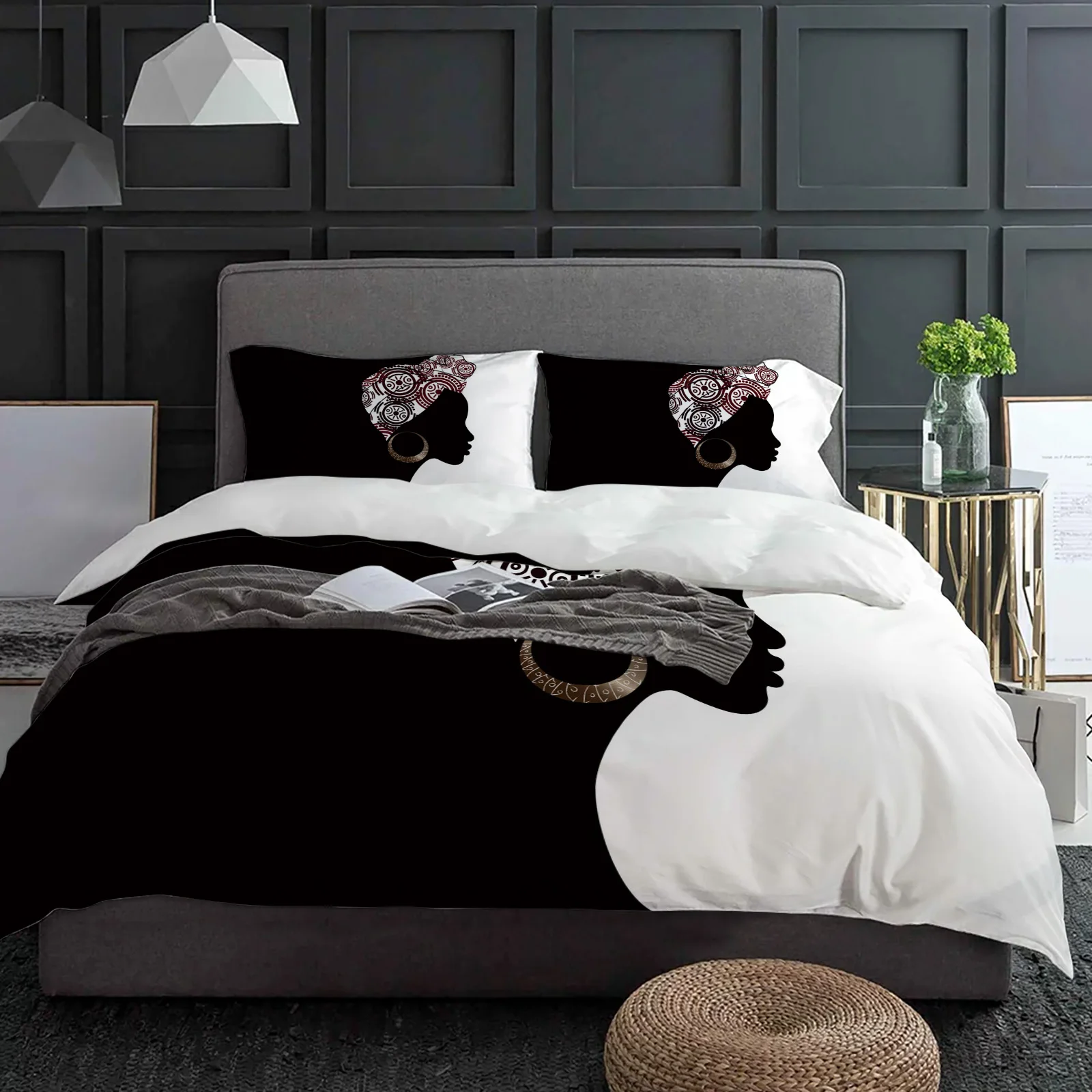 Black Woman Black White Bedding Set 3pcs Boys Girls Duvet Cover Pillowcase Kids Adult Quilt Cover Double Bed Set Home Textile