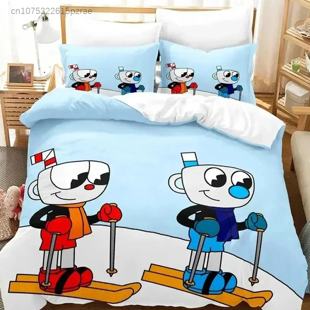 Cartoon Mugman Cuphead Bedding Set Printed Bed Set With Pillowcase Duvet Cover Soft Queen King Size Bedclothes Home Boys Adult