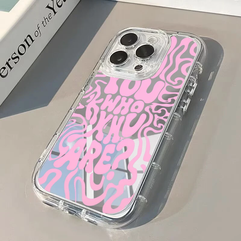 Pink Creative English Pattern Mirror Phone Case For iPhone 17 16 15 14 13 12 11 ProMax X XS XR 7 8 Plus 17e 16e Shockproof Cover