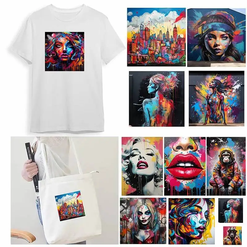 Oil Painting Graffiti Gray Heart Iron Paper Bag Clothes Canvas Bag T-shirt DIY Hoodie Jacket DTF Stickers Are Waterproof