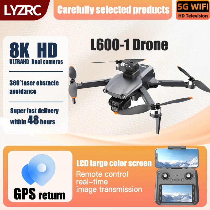 LYZRC L600-1 MAX GPS Drone Professional 8K HD Camera WIFI 360° Laser Obstacle Avoidance Large screen Foldable Rc Quadcopter Dron