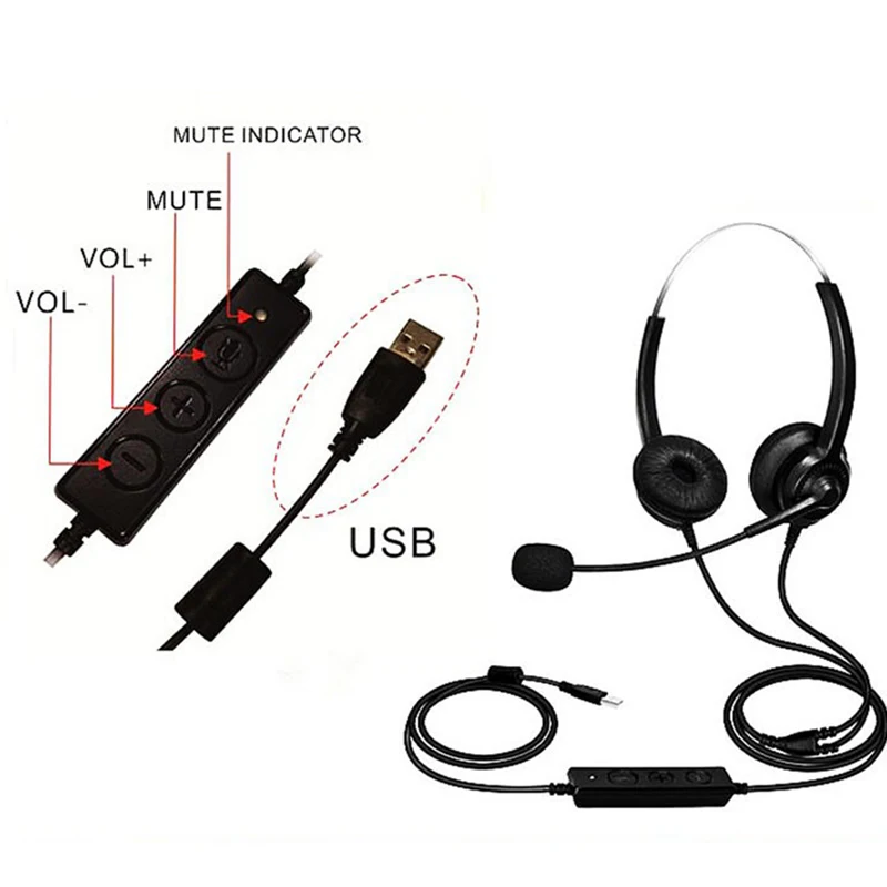USB Headset with Mic Telephone Customer Service headphone,for PC Business Headphones with Rotatable Microphone Noise Cancelling