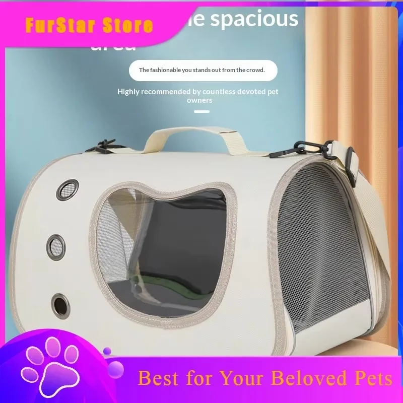 FurStarTop New Foldable Portable Large Capacity Breathable Cat Carrier, Side Opening Shoulder Bag, Pet Backpack For Outdoor Cats