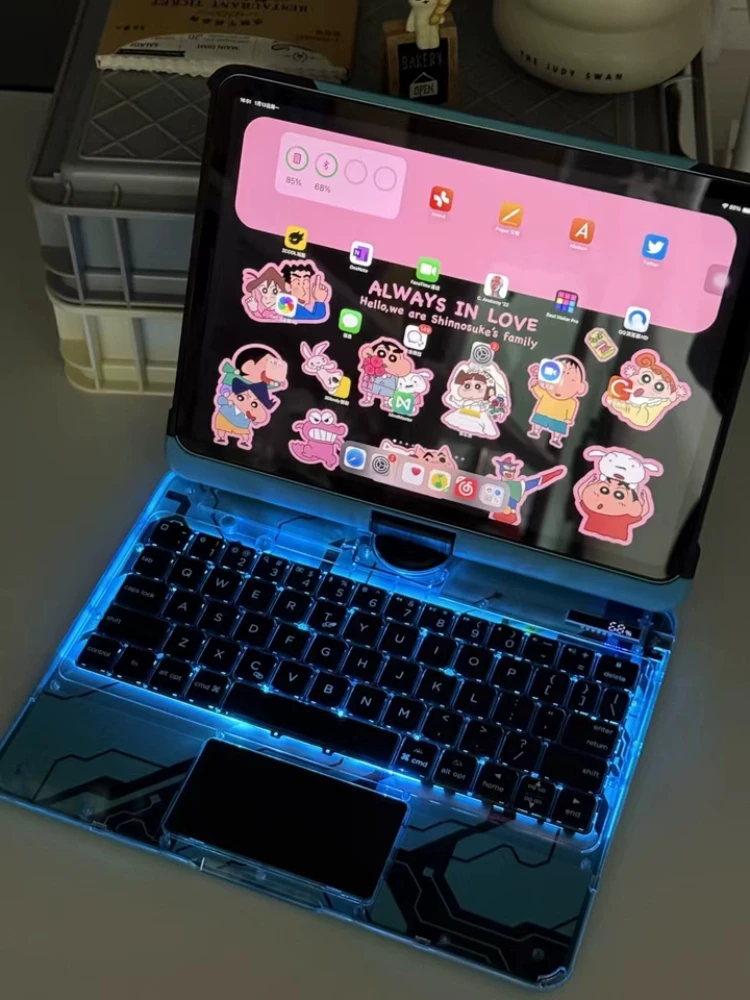 Magic Keyboard For Ipad & Pro & AiR Transparent Bluetooth Shock-proof Trackpad Y2k 360° Rotating Light-emitting Keyboard Case