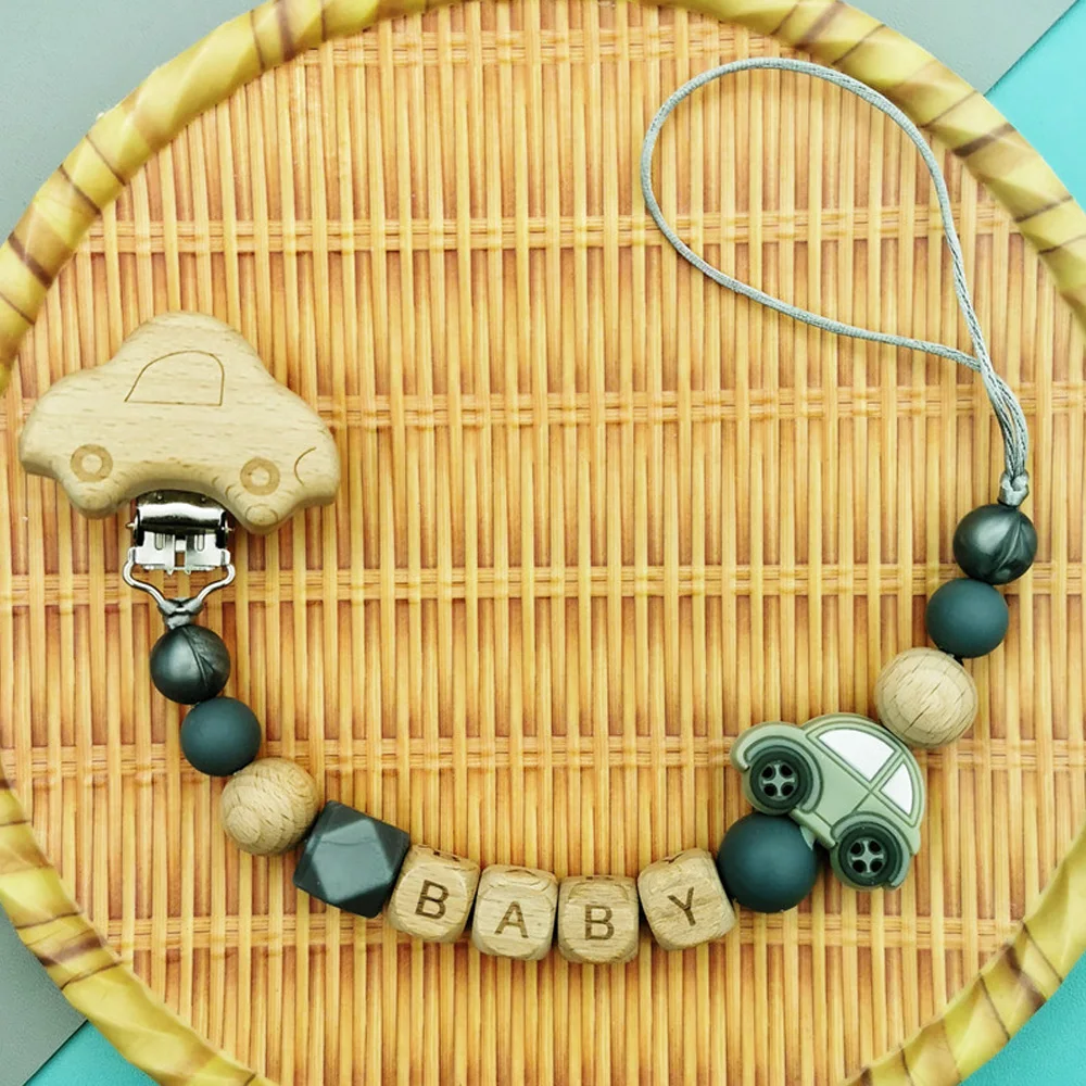 Custom Letter Names Car Baby Pacifier Chains Clips Teether Pendants for Baby Infant Chew Leash Nipple Holder Teether Toys Gifts
