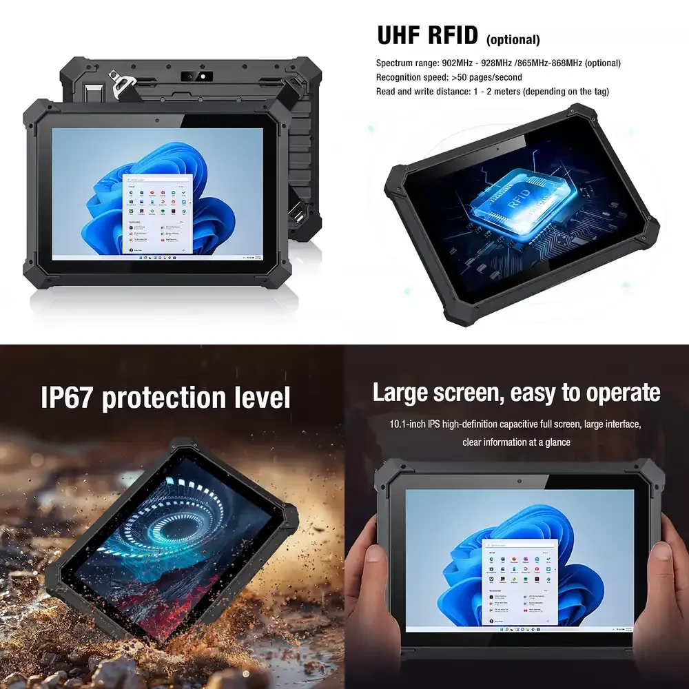 10.1 Inch Windows 11 Pro Tablet PC for Industrial Use Rugged Waterproof Dustproof Shockproof with RJ45 UHF RFID