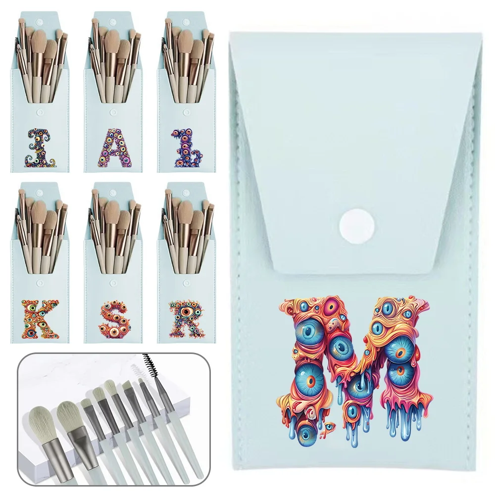 Portable Women's Makeup Brush Set With Storage Bag Foundation Brush Travel Accessory Eyelets Initial Name 26 Letter Pattern