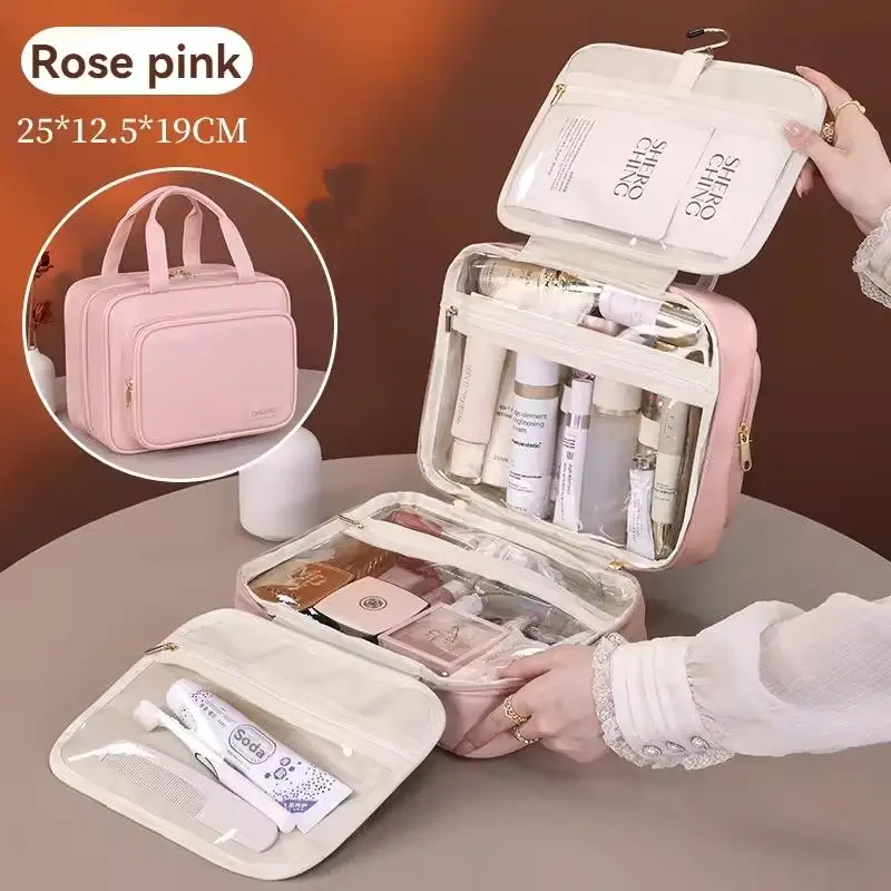 PU Leather Hanging Cosmetic Bag For Women Portable Storage Makeup Organizer Large Capacity Travel Toiletry Storage Bags