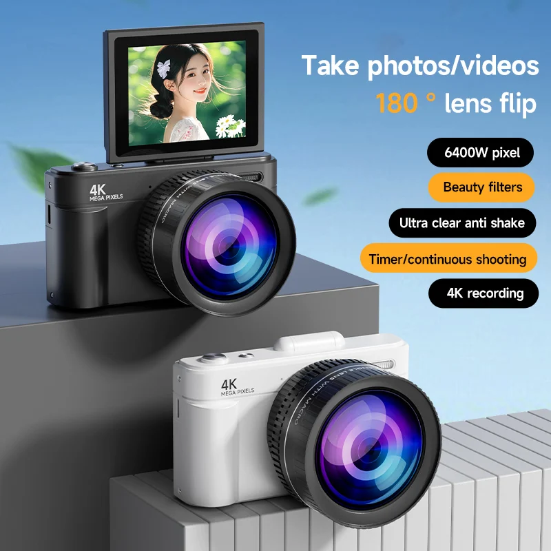 Digital Camera 4K 64MP HD 18X Zoom Autofocus Retro Compact Digital Camera with 2.8 Inch Screen for Travel Photography Vlogging