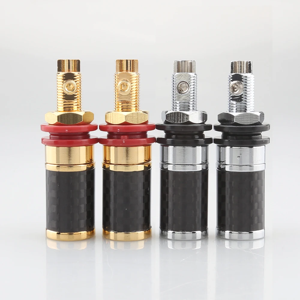 4pcs Audiocrast CF45G/R Carbon Fiber Binding Post Gold/Rhodium Plated Terminal Banana Jack Connector Banana Plug Socket Speaker