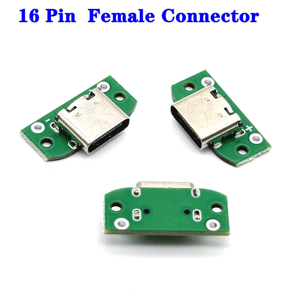 USB 3.1 Type C Female Connectors Jack Tail 16pin USB Male Plug Electric Terminals Welding DIY Data Cable Support PCB Board