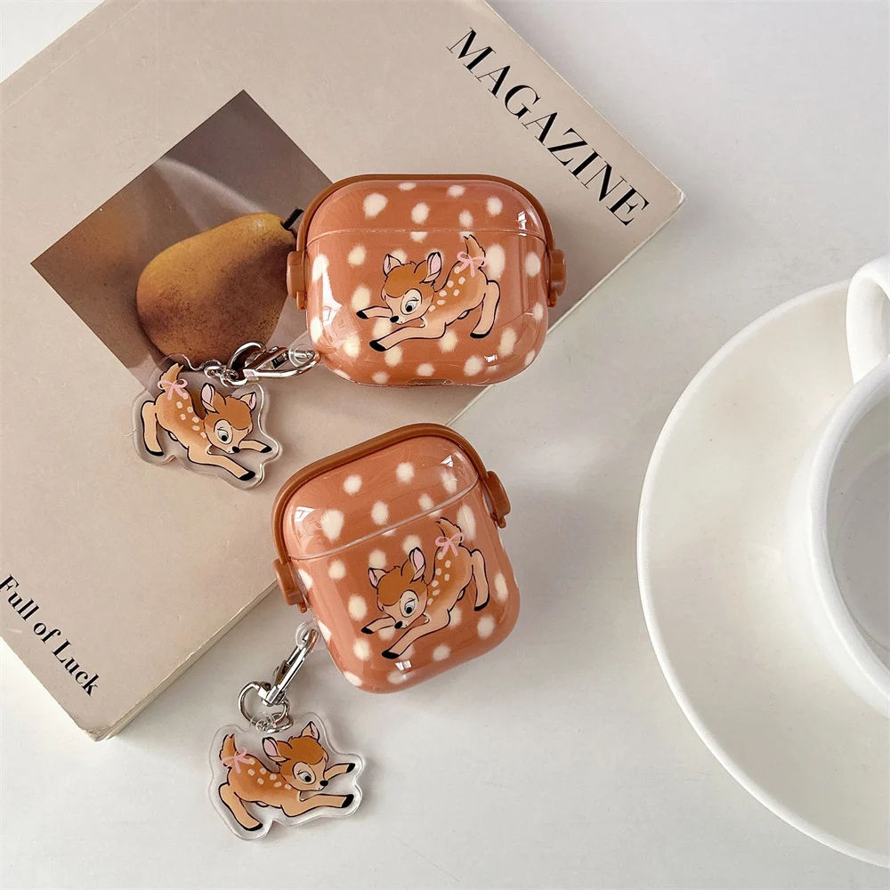 Kawaii Bambi with Charm Earphone Case Cove for Apple Airpods 4 3 2 Fundas Headphone Cases Airpods Pro 2 Pro 3 Shockproof Cover