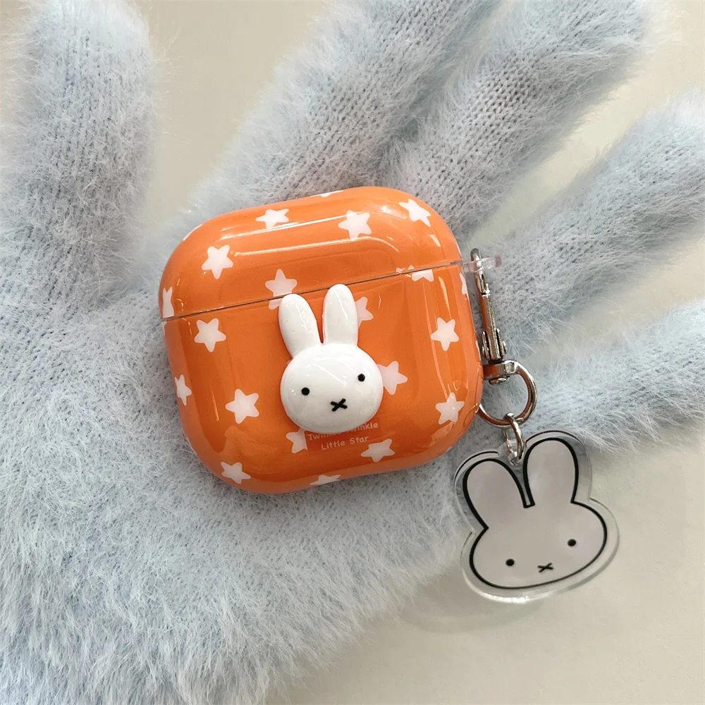 Kawaii 3D Miffy Rabbit Headphone Shockproof Cover for Apple Airpods 4 3 2 Airpods Pro3 Pro 2 Cute Cases with Charm Earphone Case