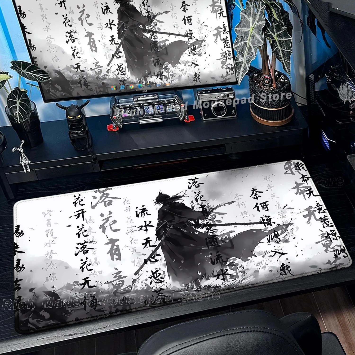 Japanese Sakura Samurai Black Mouse Pad Computer Gamer Table Mat Desk PC Mousepad 900x400 Gaming Computer Mat Laptop accessories