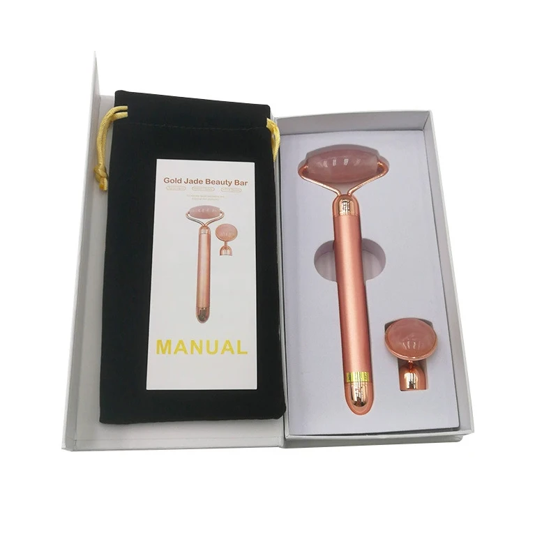 Rose Quartz Roller Electric Massager 2 in 1 V Face Lifting Tool Anti-Aging Facial Beauty Device for Slimming Firming Skin Tool