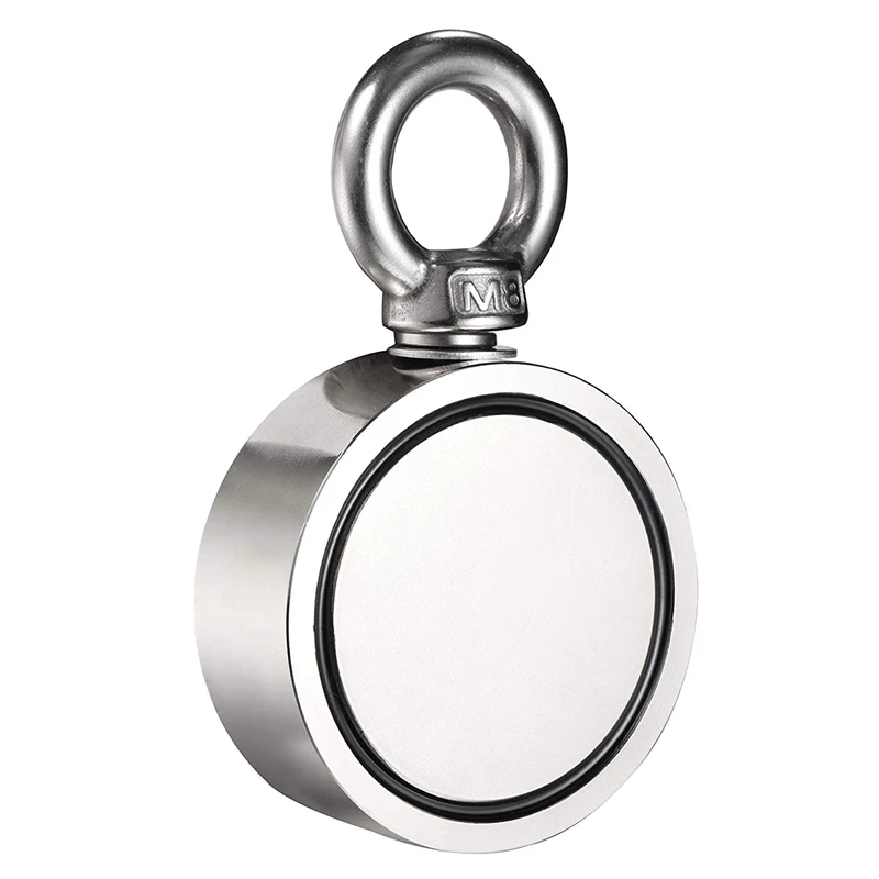 Double Side Magnet Fishing,Combined 150Kg Pulling Force,60Mm Diameter,Super Strong Round Neodymium Fishing Magnet With Eyebolt