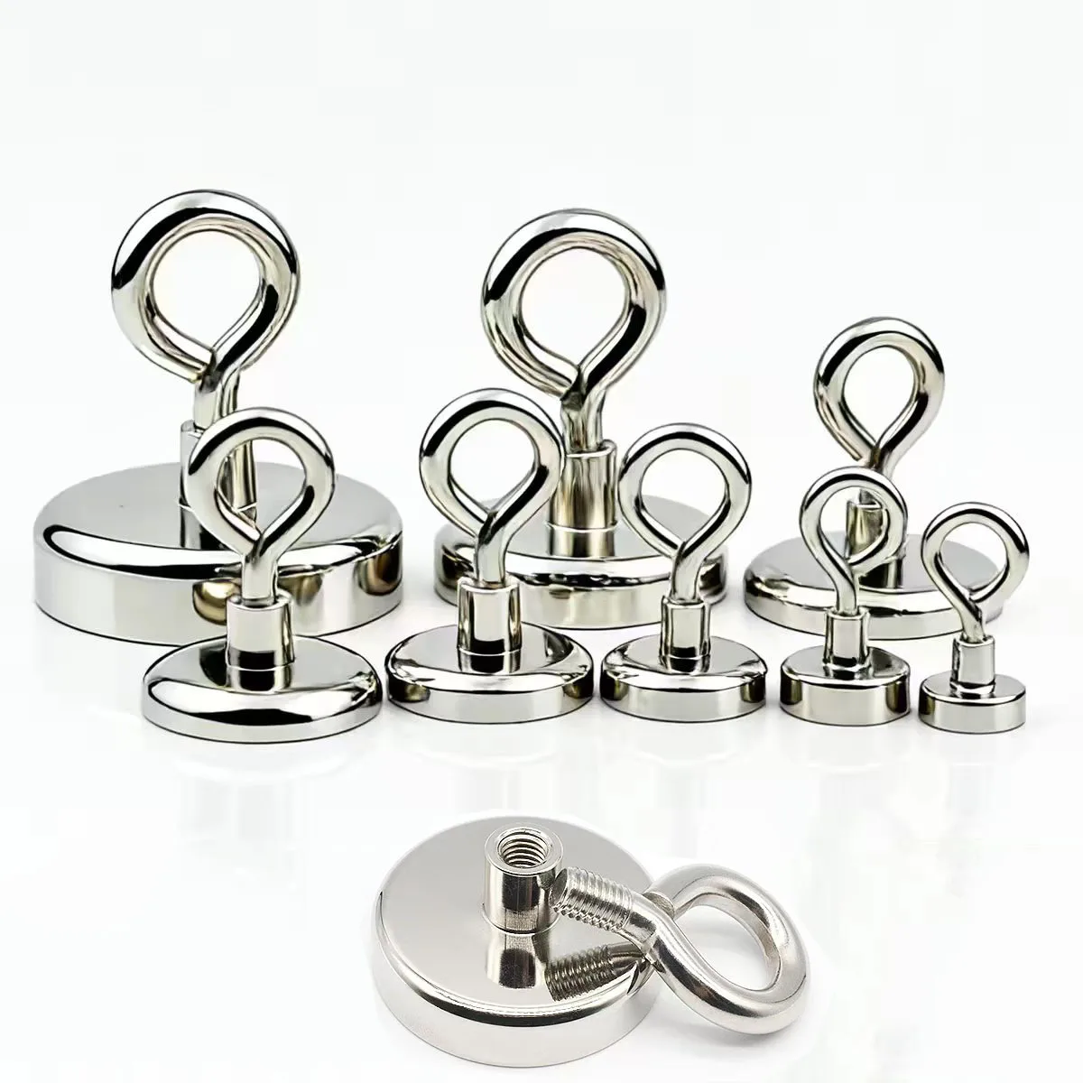 16-75mm Dia Neodymium Fishing Magnet Searcher Heavy Duty Extra Strong Magnetic Eyebolt Hook for Retrieving in River Magnet Hook