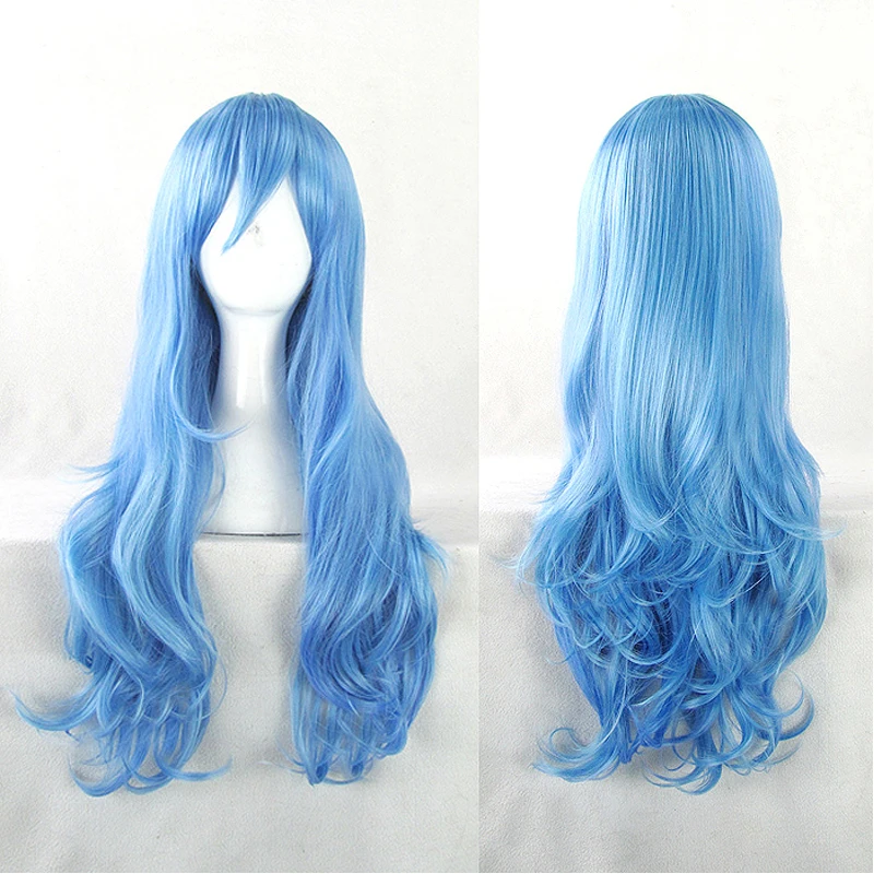 New DATE A LIVE Yoshino Cosplay Wigs Role Play 70cm Long Curly Wavy Blue Mix Synthetic Hair Wigs for Adult Heat Resistance Fiber