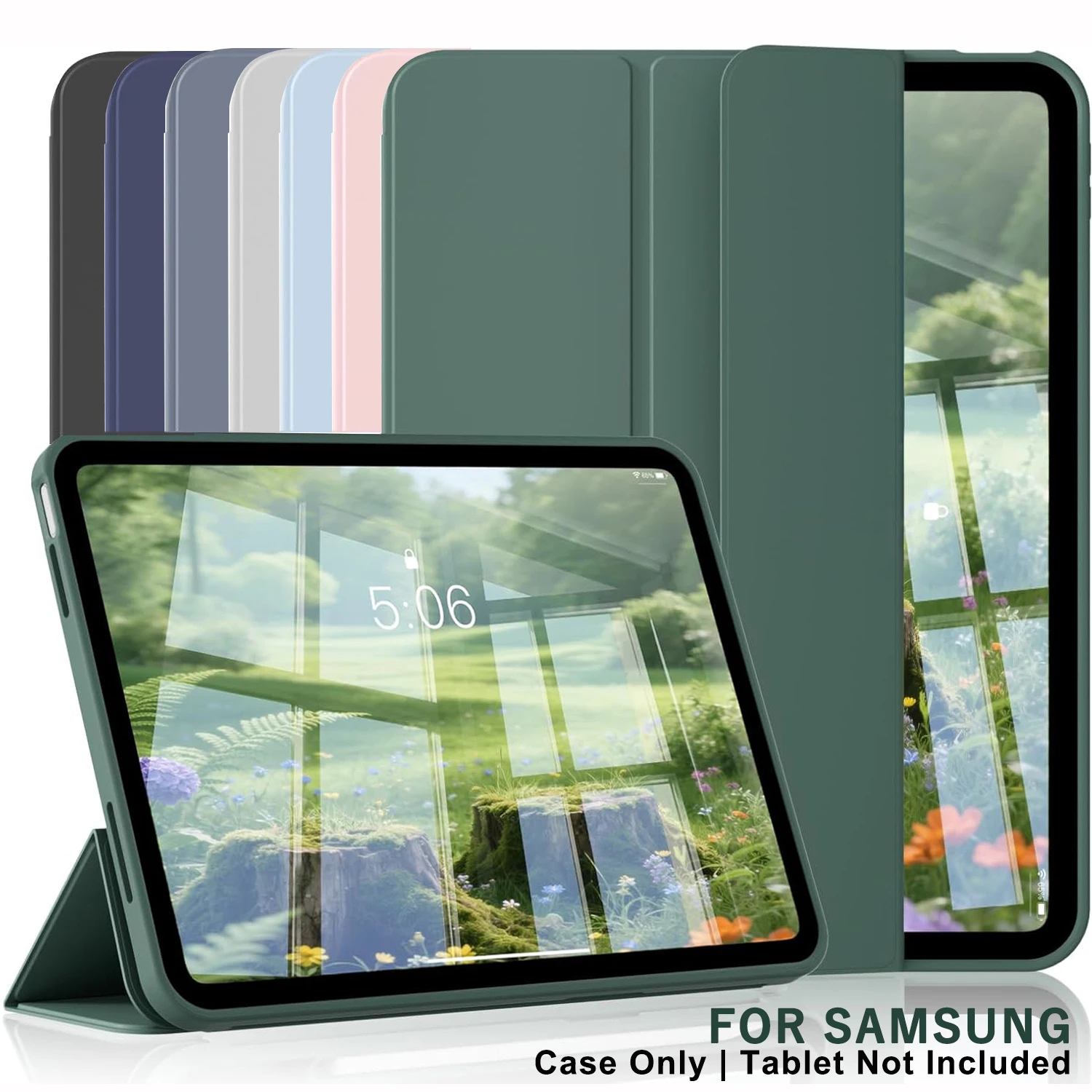 Case for Samsung Galaxy Tab A9 A11 Plus  8.7 in 11 in, Tri-fold Flat Shell, Solid Color Silicone Cover, Magnetic Tablet Cover