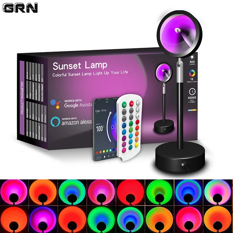 Smart LED Sunset Lamp Colorful Changing Bluetooth App Control Music Sync for Network  Broadcast Bedroom Home Decor Rainbow Lamps
