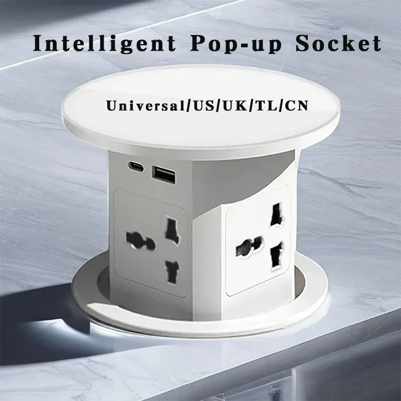 Intelligent Pop-up Socket White Color UNUS/UK/TL/CN Plug Adapter,Built-in,Hidden Installation Smart Retractable Socket With USB