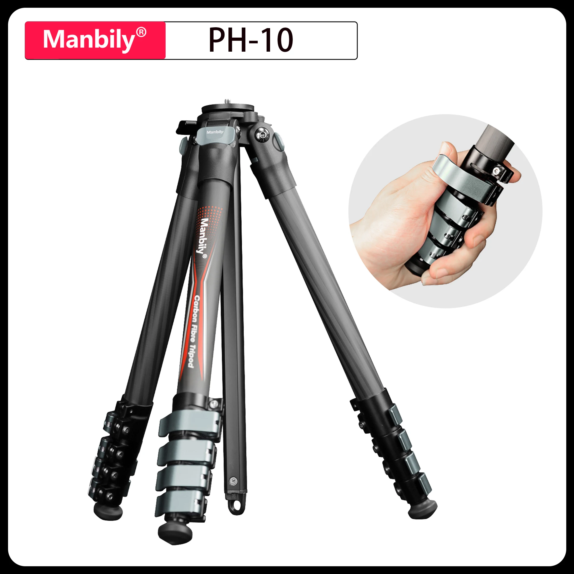 Manbily 142cm Lightweight Carbon Fiber Tripods 25mm Tube Professional Camera Travel Tripods (Without Ballhead) Max.Load 22lbs