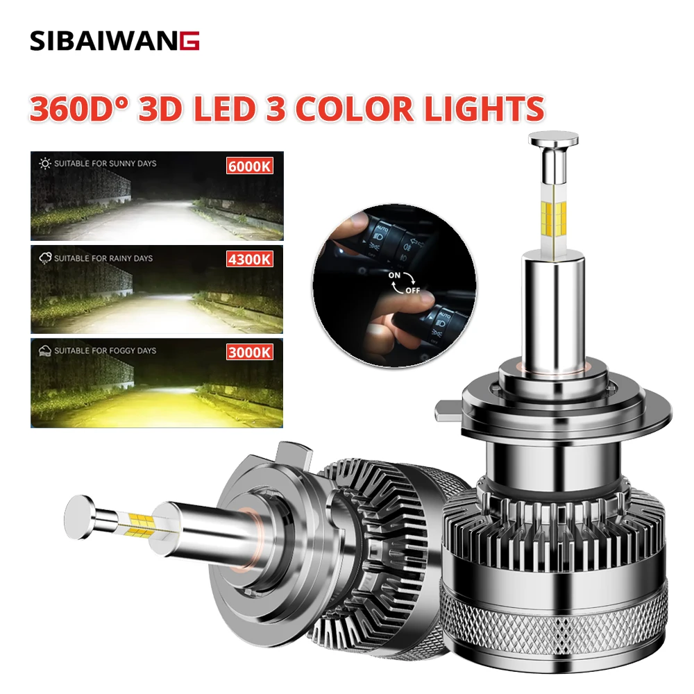 360 3D H7 LED Car Headlight Bulbs D2H H4 H1 H11 H3 9005 HB3 9006 HB4 9012 Mini LED Car Lights 3000K 4300K 6000K Three Colors