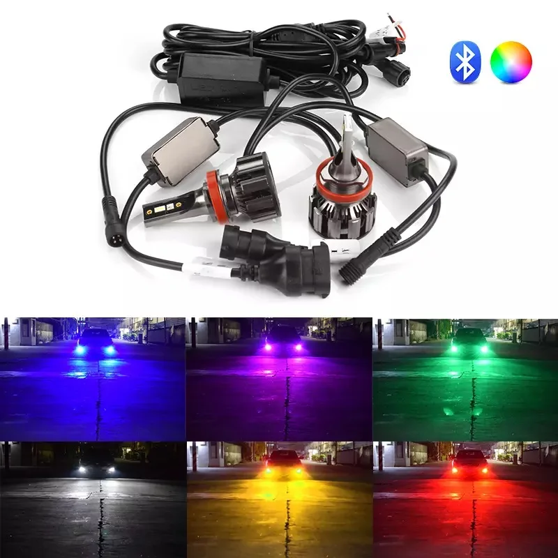 APP Bluetooth Control RGB H11 LED Car LED Headlight H4 H7 HB3 HB4 Turbo LED Car Lights Changeable H1 H3 H8 H9 9005 H11 LED Bulbs