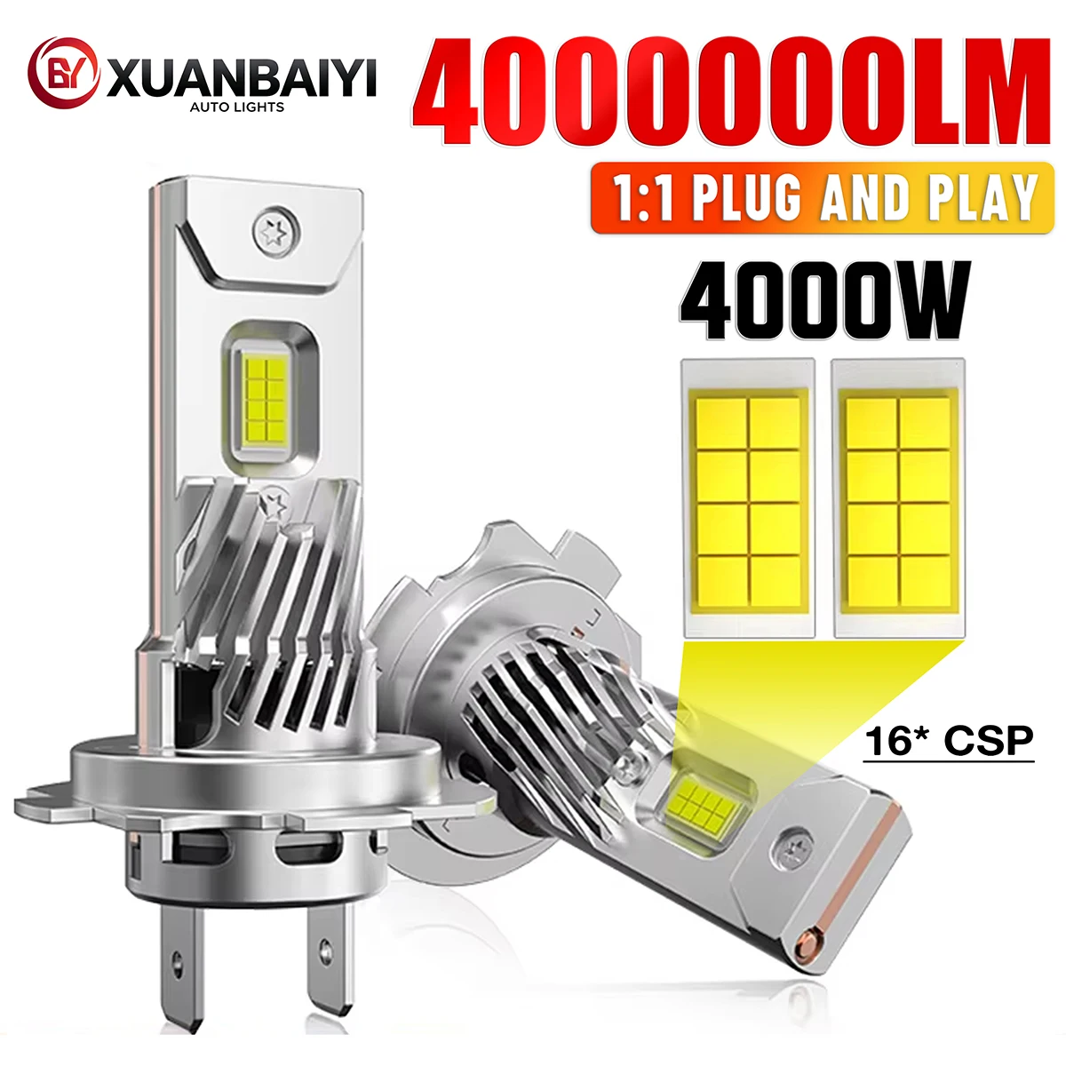 Xuanbaiyi 2PCS H7 Led Car Lights Canbus 1:1 Mini Size Car Headlight H7 Wireless Turbo Fog Bulb Automobile Lamps