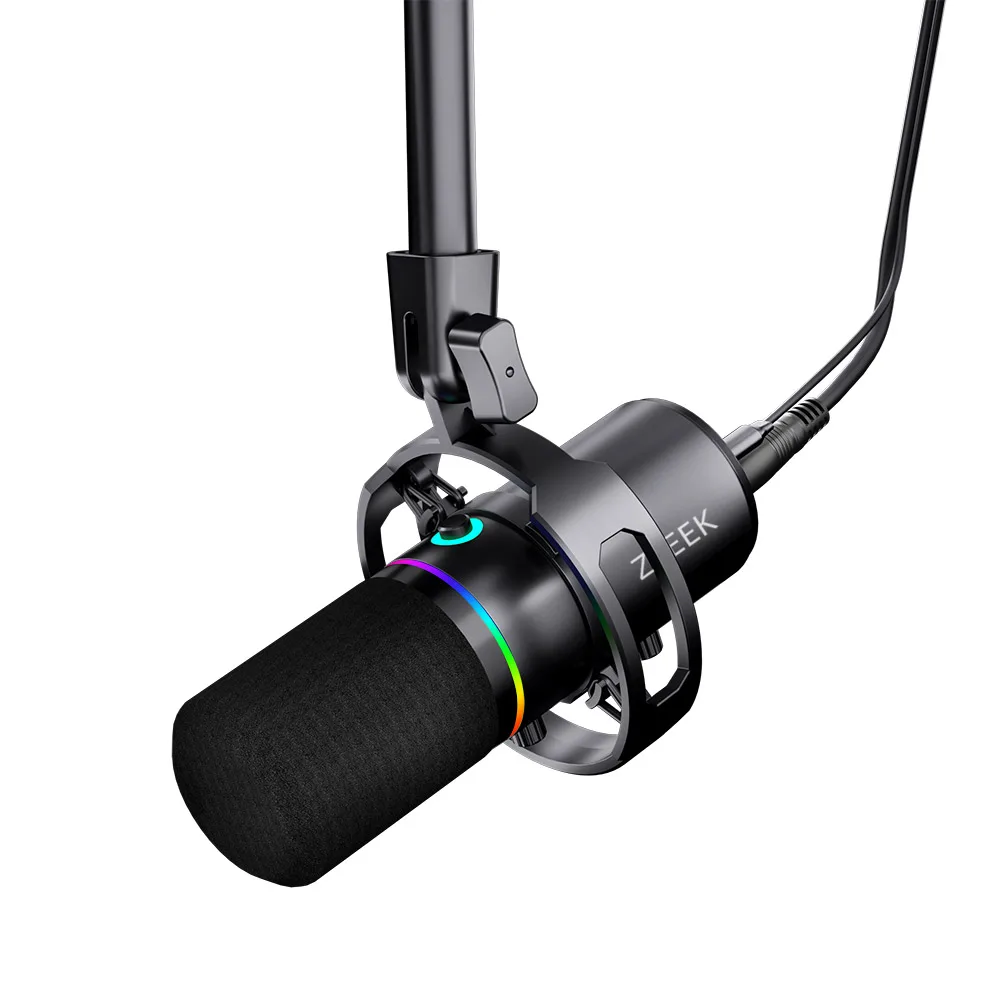 ZLEEK WM8 USB‑XLR Microphone with Boom Arm Stand Tap‑to‑Mute Gain Volume Adjust Monitor RGB Mic for Gaming Streaming Podcast