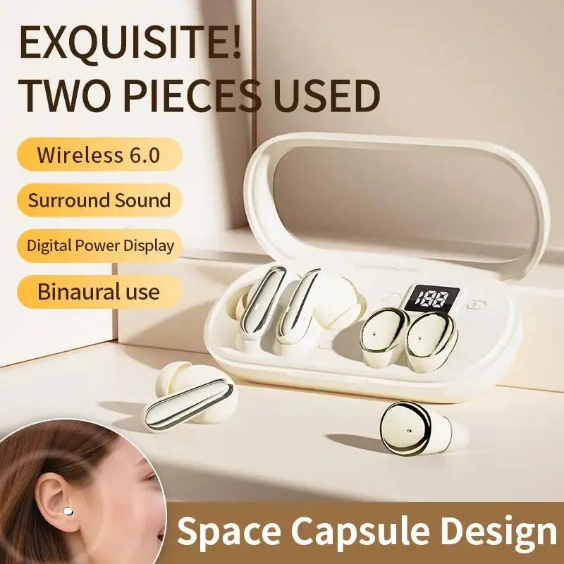 2 in 1 Mini Invisible Sleep Wireless Headphone Long Battery Life Bluetooth Earphone Noise Reduction Work Game Earbud Couple Gift