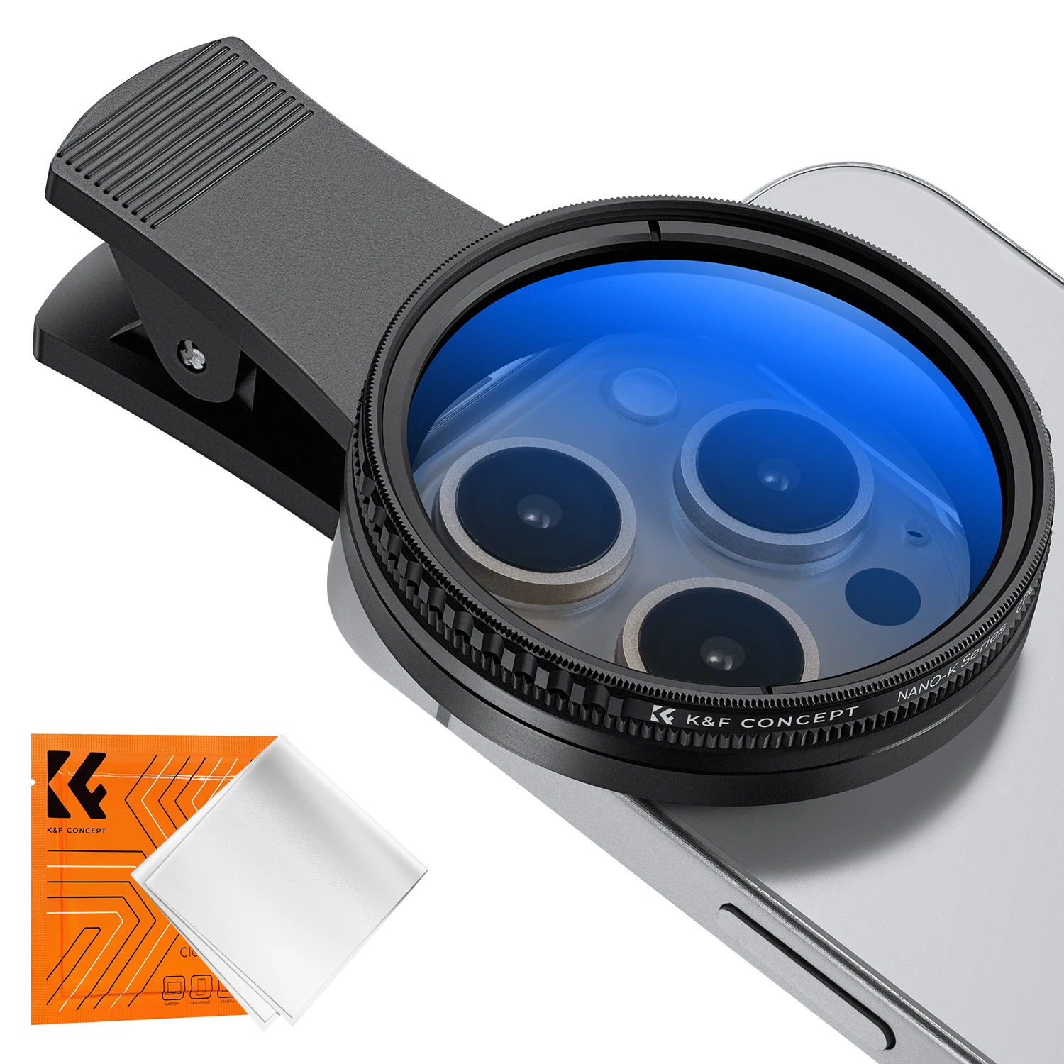 K&F CONCEPT 52mm Clip-on CPL Circular Polarizer Phone Camera Len Filter Kit for iPhone 16 15 14 Xiaomi More via Adjustable Clamp