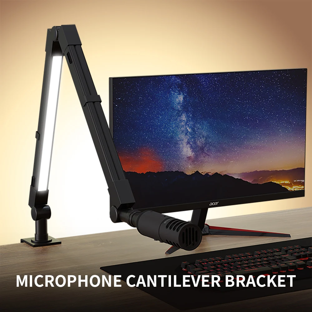 SH LED Desktop Microphone Adjustable Tabletop Bracket Stand With Remote Control With Video Light Adjustable From 120° to 210 °