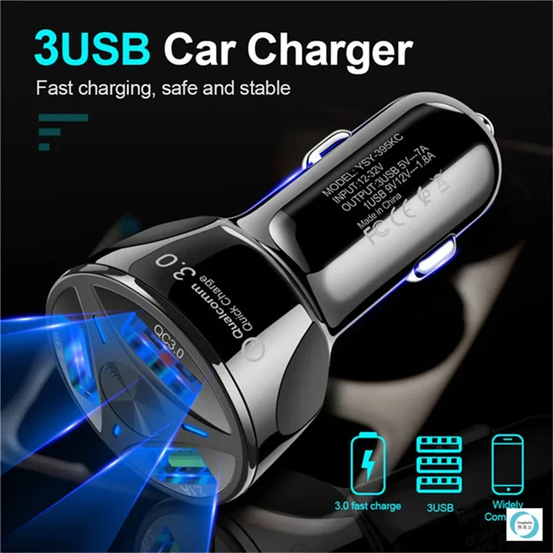 Quick Charge QC3.0 Mini 3 Ports USB Fast Car Charger For iPhone For Huawei Fast Charging Mobile Phone Charger Adapter in Car