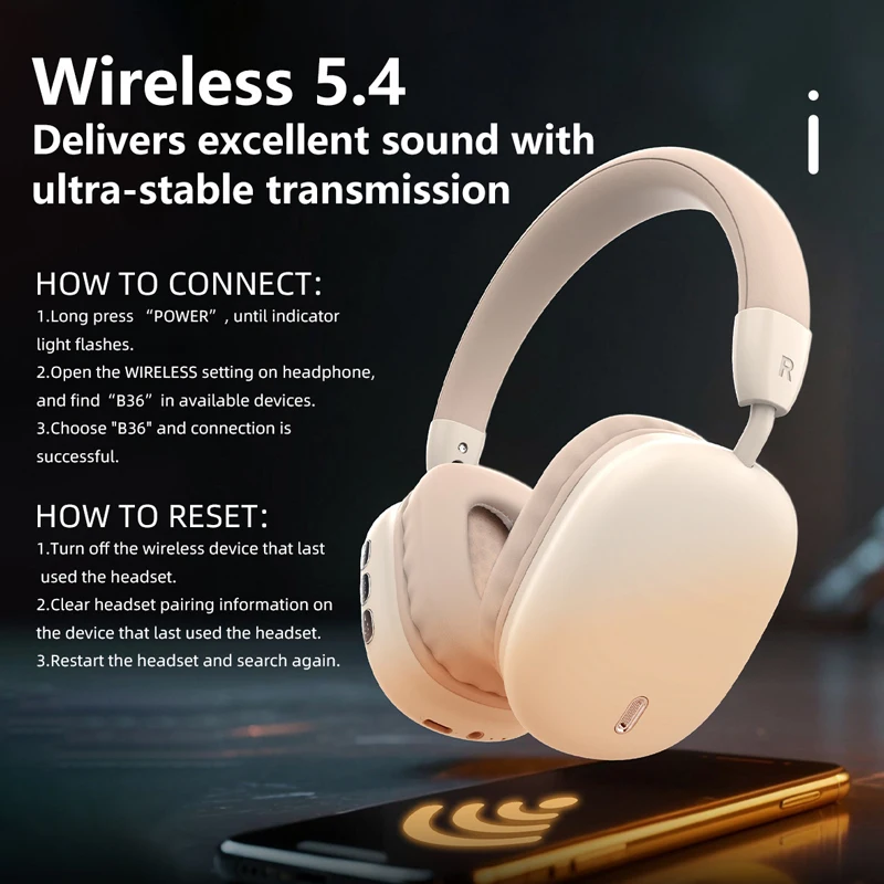 2025 New Head-mounted Wireless Bluetooth Headset, Bluetooth 5.4 Foldable Gaming Headset