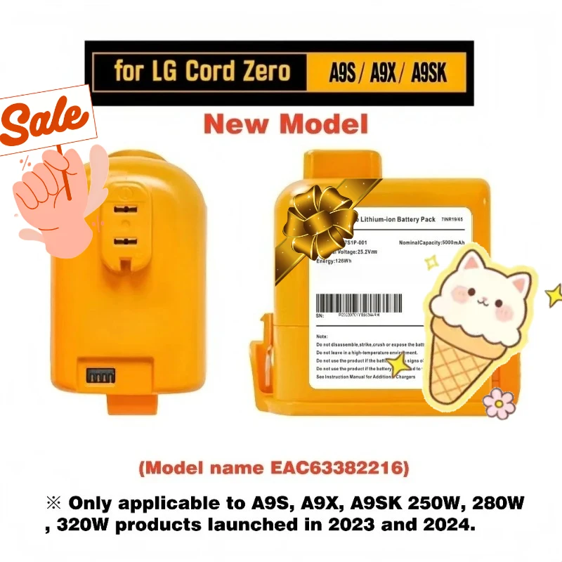 Newest 5000mAh Rechargeable Li-ion Battery Pack for LG A9S LCD EAC63382216 A9S A9X Cordless Vacuum Cleaner Replacement Battery