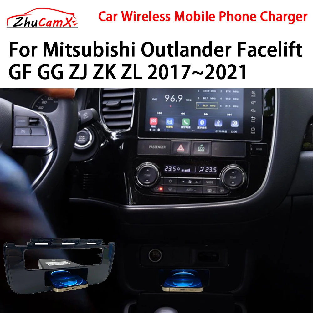 Car Wireless Mobile Phone Charger Center Console Storage QI 18W iPhone fast charge for Mitsubishi Outlander Facelift 2017-2021