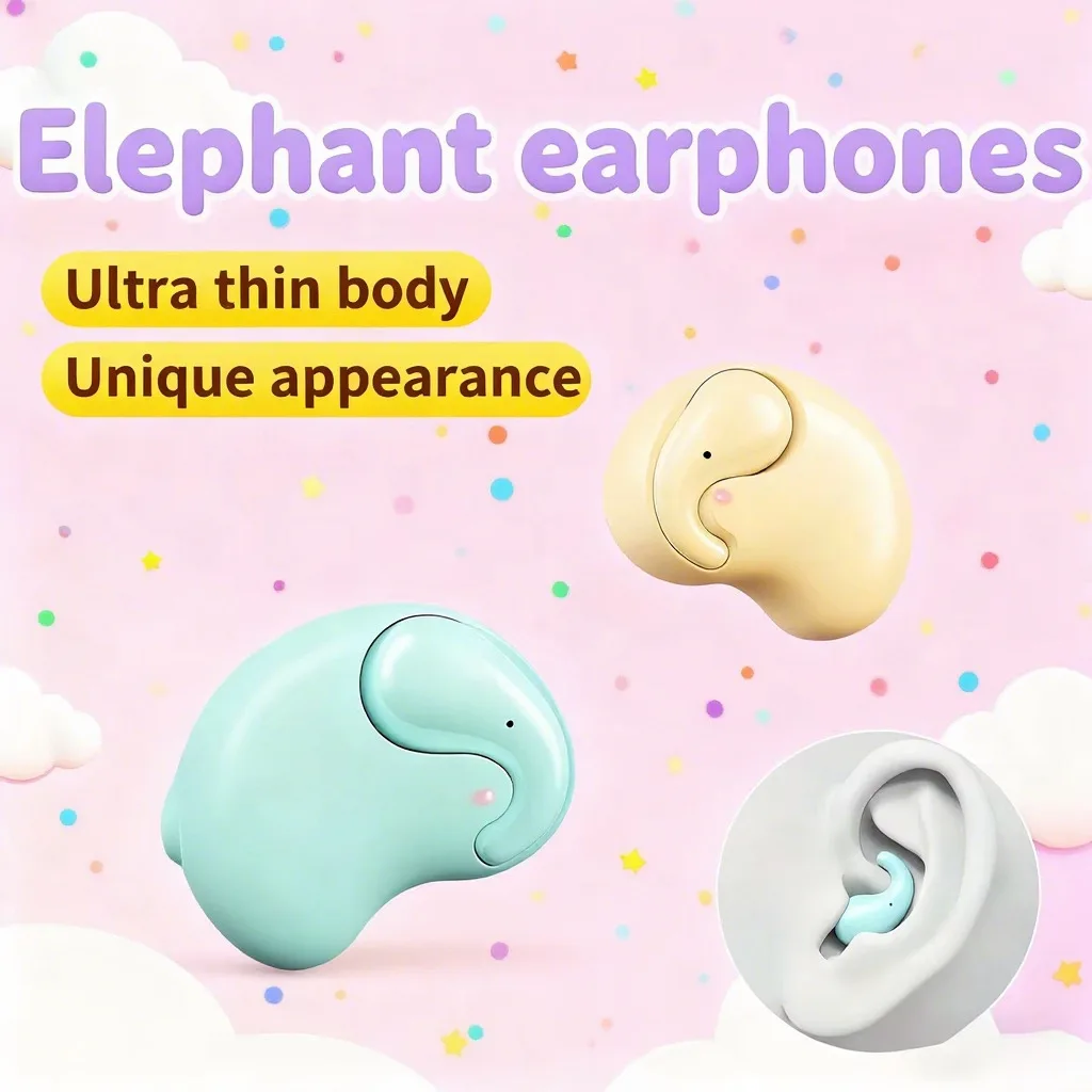 Cute Small Elephant Style Bluetooth Wireless Sleep Headphones Comfortable Wear Noise Cancelling Music Headset For Children Gifts