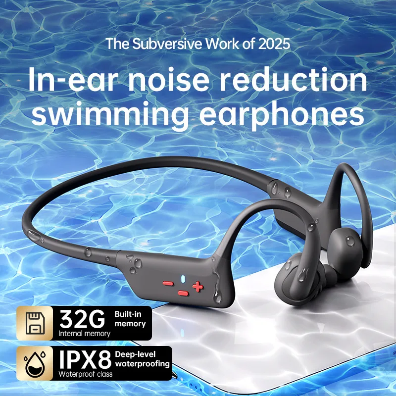 Bone Conduction Neckworn Earphones Built-in 32G Memory Underwater MP3 Music Play IPX8 Waterproof Sports Swim Bluetooth Headset
