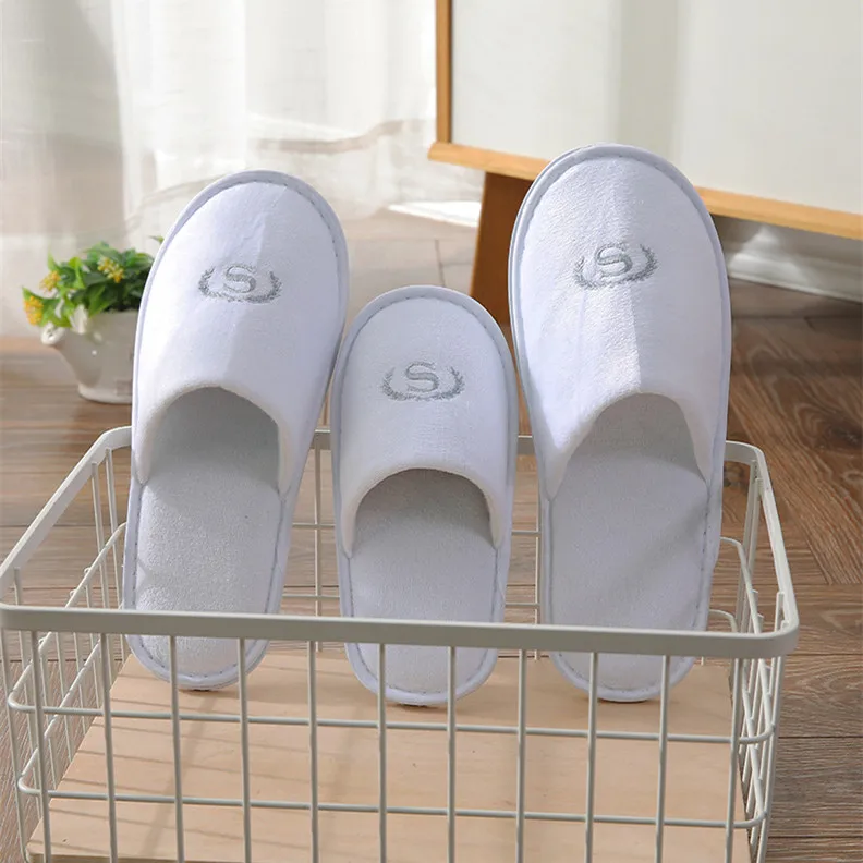 5Pairs/Lot White Terry Fleece Men Women Kids Cheap Disposable Hotel Slippers Cotton Slides Home Travel SPA Slipper Hospitality