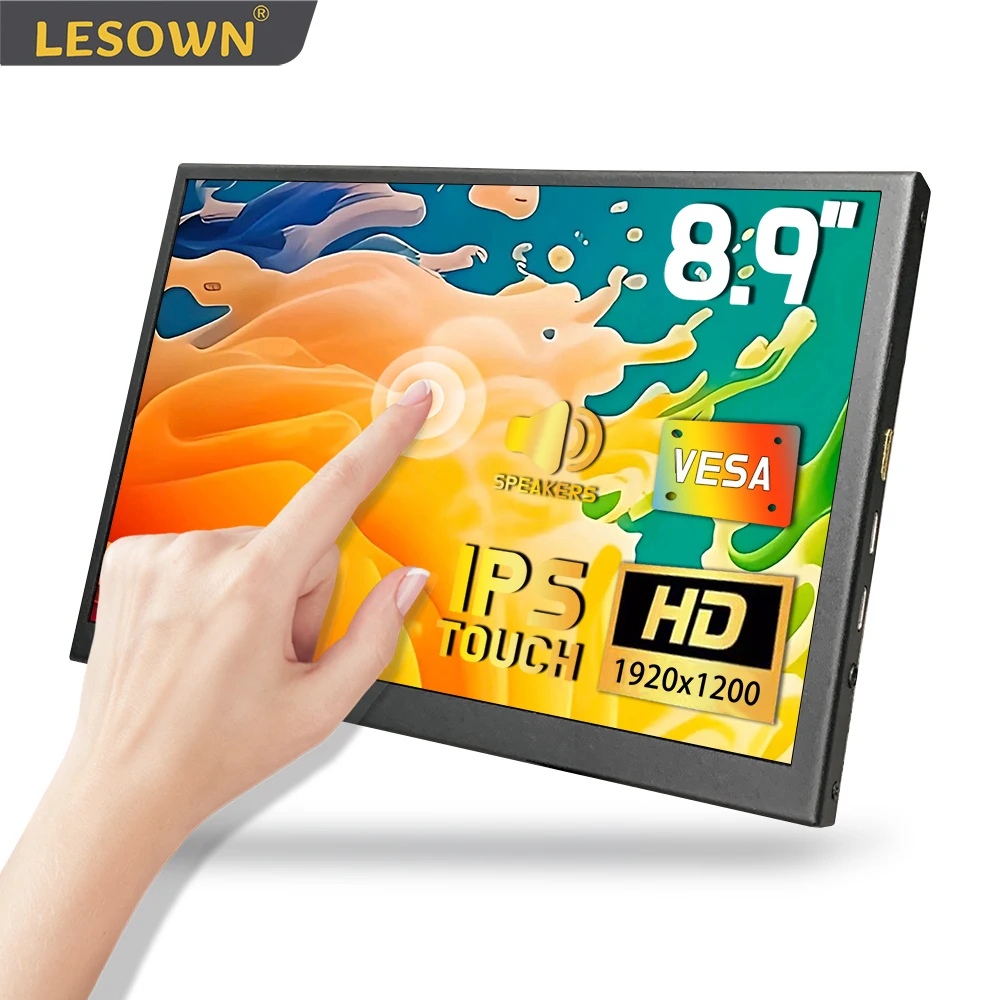 LESOWN 8.9 10.1 inch Small Wide Touchscreen Monitor Mini HDMI USB C 1920x1200 IPS PC Screen Extender Portable Display with Stand