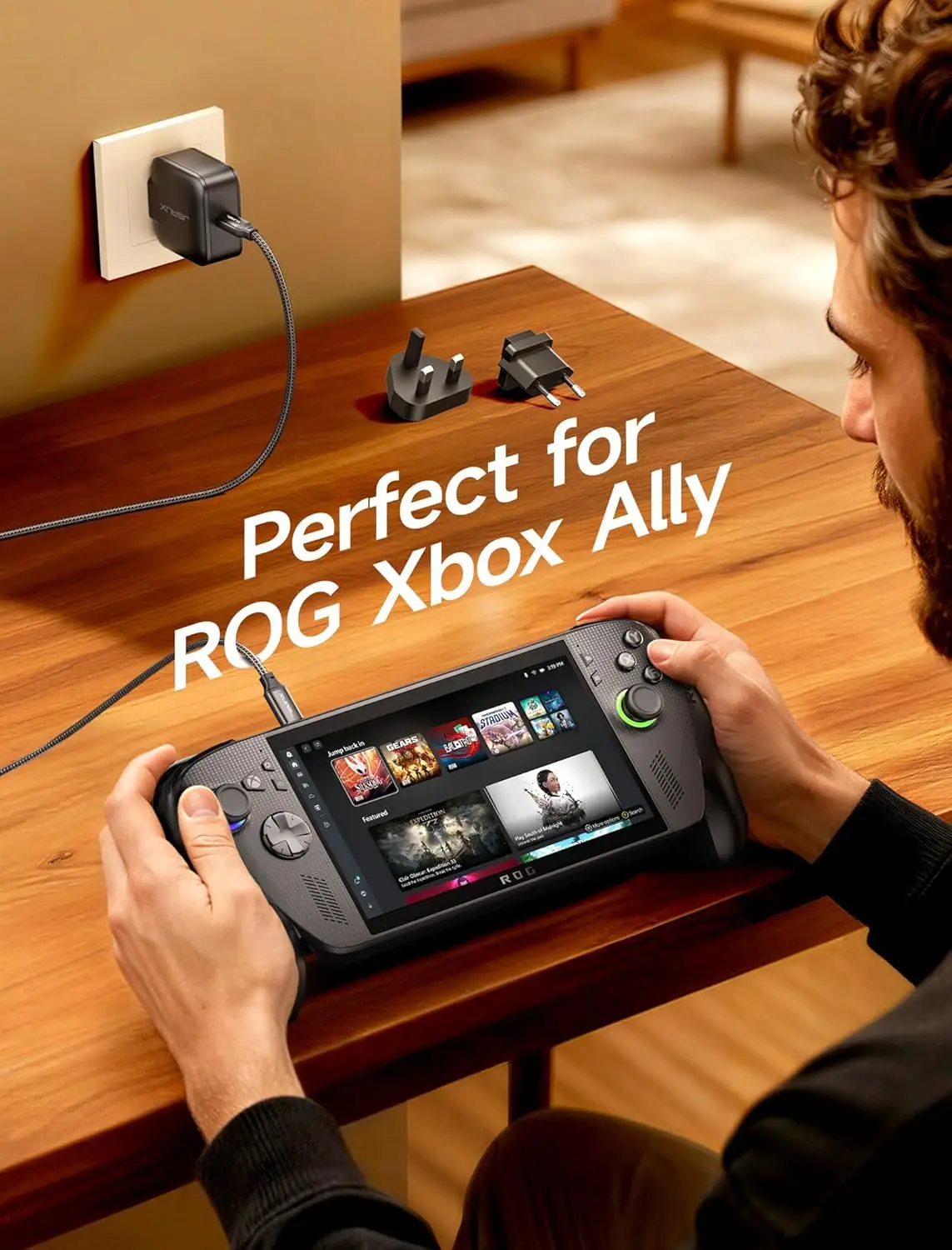 65W GaN USB C Charger for Nintendo Switch 2 Powers in TV Mode with EU UK Plug & 6.6FT Cable for ROG Xbox Ally Steam Deck ROG