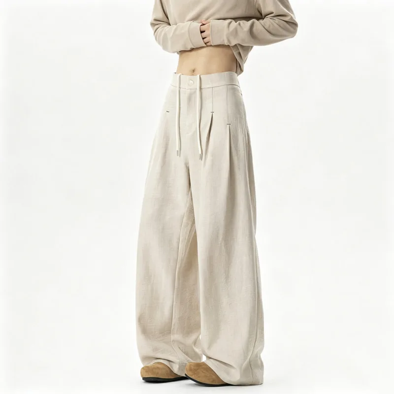 Linen Suit Pants Men Fashion Society Mens Black Dress Pants Korean Loose White Wide Leg Pants Mens Office Formal Trousers M-4XL