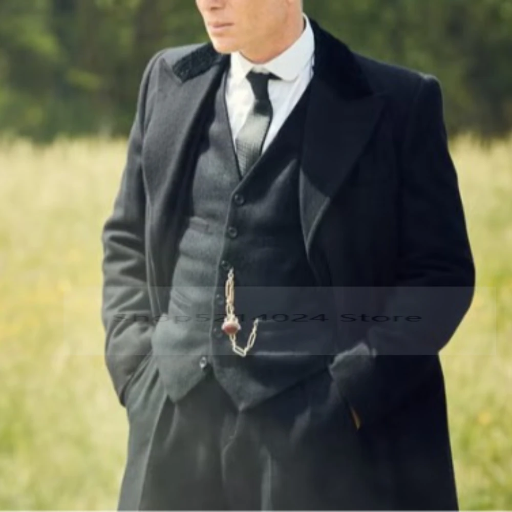 Mens Winter Groom Wear Wedding Dress Business Suit Party Suit Herringbone Tweed+TR  3Piece (Overcoat+Pant+Vest)
