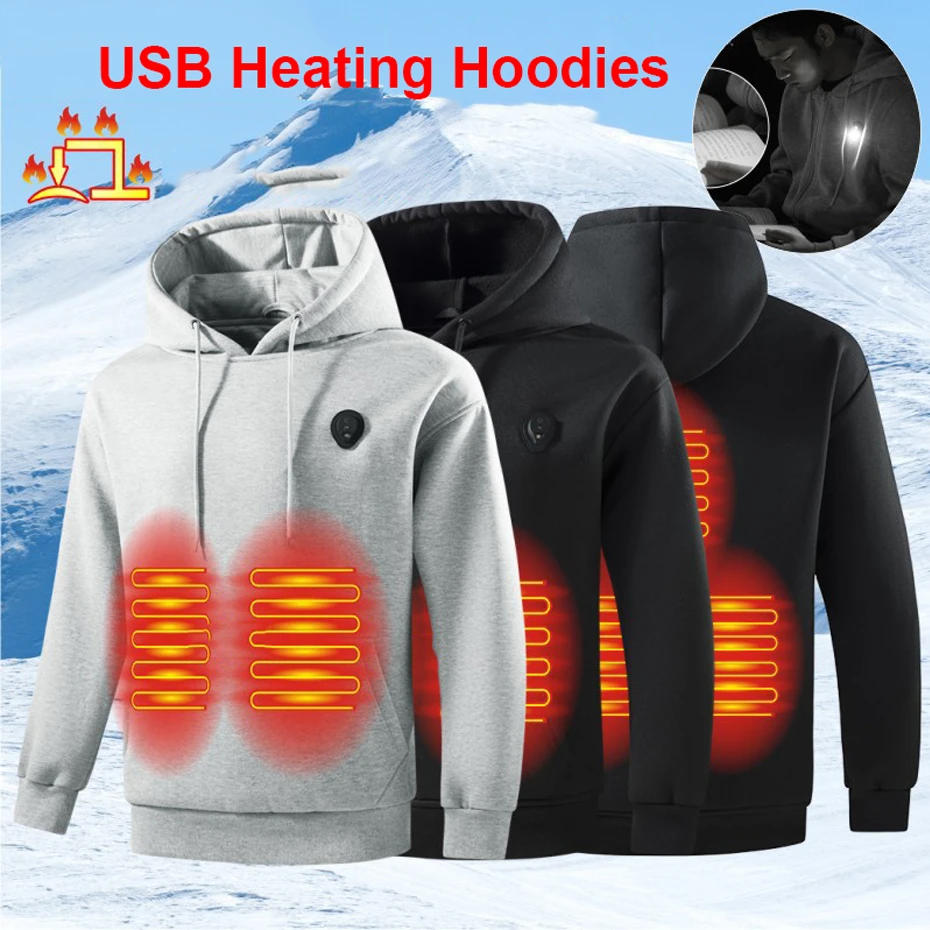 USB Heating Hoodie Men 5 Zones Electric Heated Hoodies Autumn Winter Warm Hoodies Male Big Size 5XL