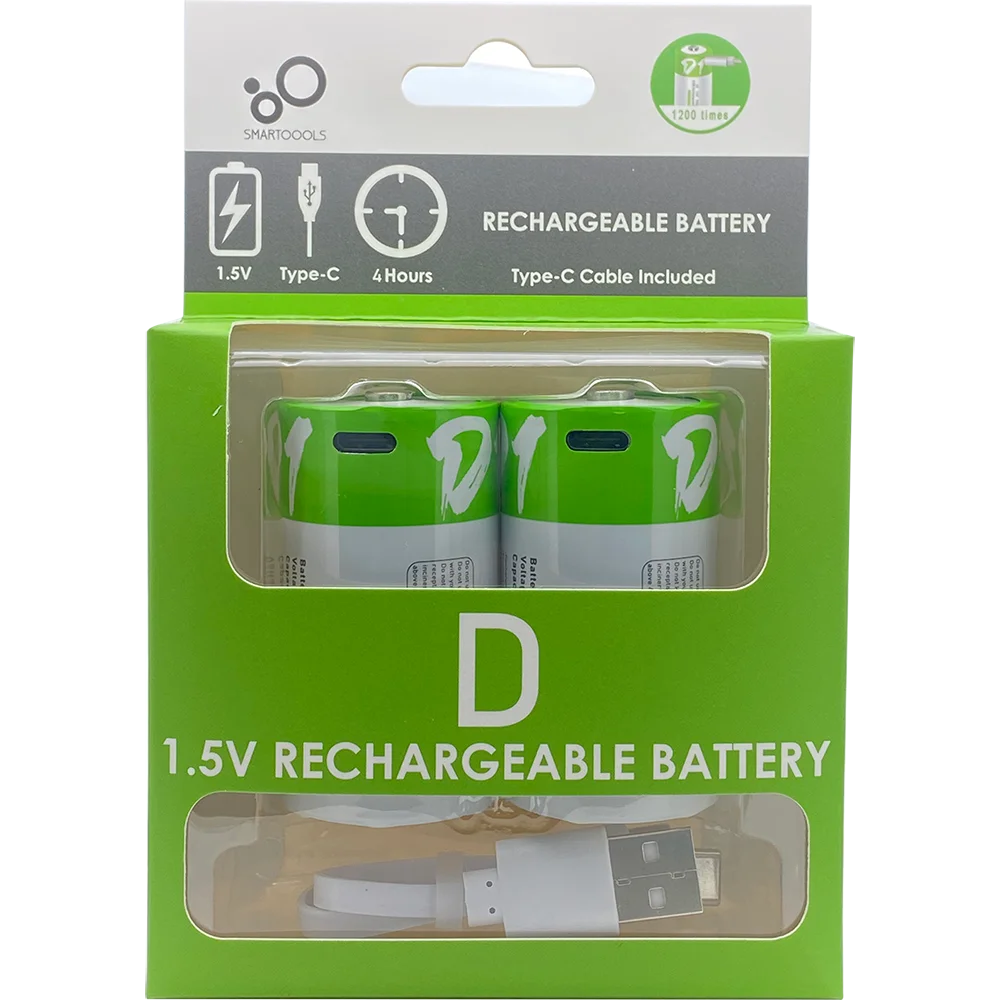 1.5V LR20 12000mWh D Size  Rechargeable Lithium Battery with Type-C Charging Cable, for Flashlight,Gas Stoves and Water Heaters