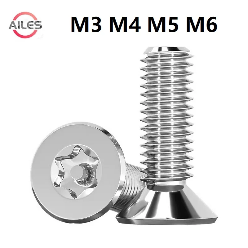 304 Stainless Steel M3 M4 M5 M6 Six Lobe Torx Flat Countersunk Head with Pin Tamper Proof Anti Theft Security Screws with Key