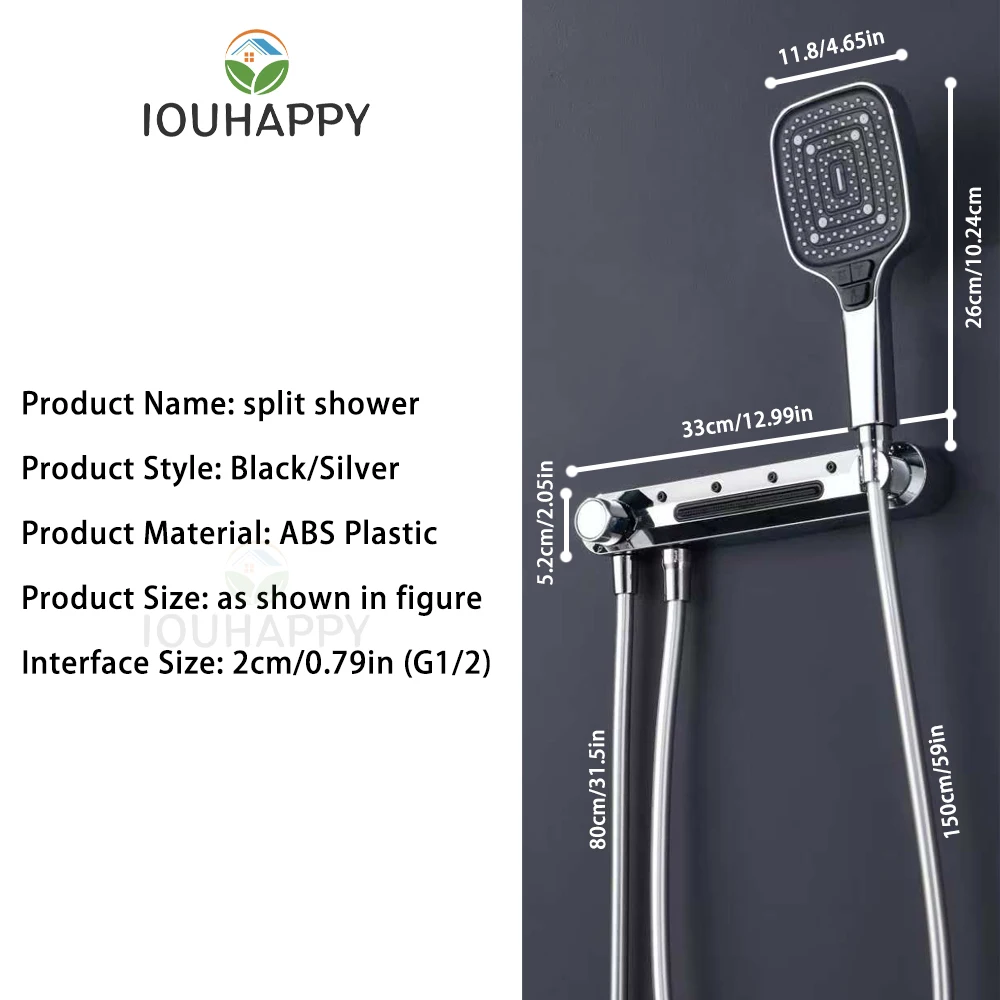 Wall Mount Shower Head Set Adjustable 3 Modes Split Flexible Shower Head with Hose Large Water Outlet Spray Bathroom Accessories