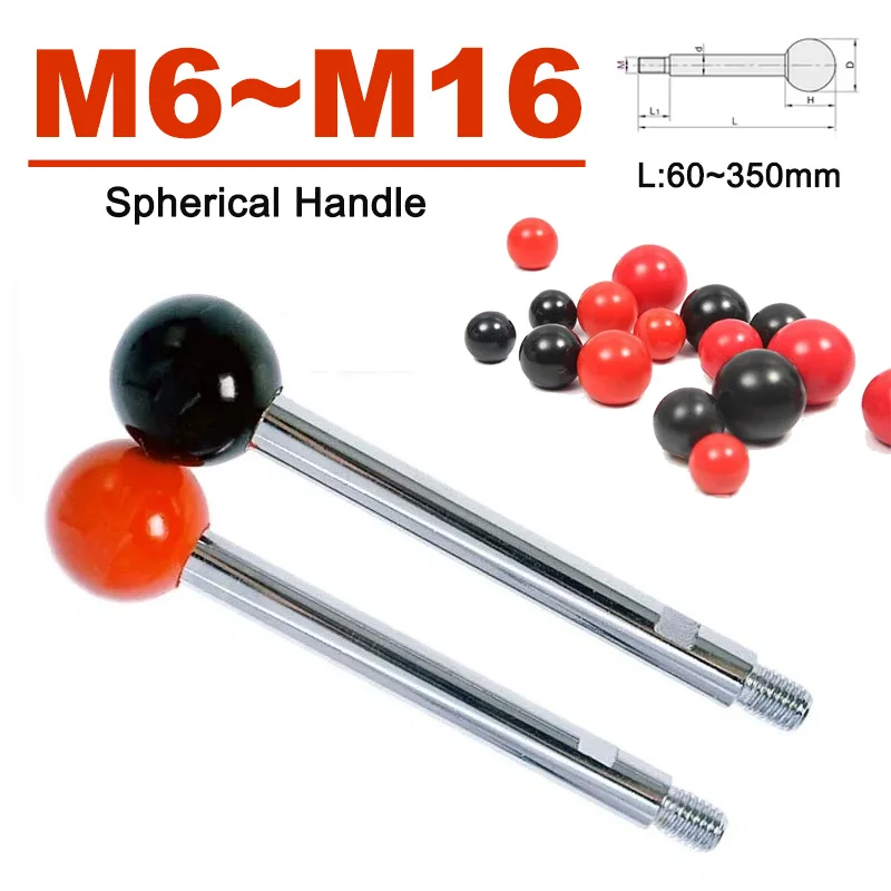 1pcs M6 M8 M10 M12 M16 Iron Zinc Machine Tool Control Lever Double Head Threaded Screw Spherical Handle Cover Black/Red