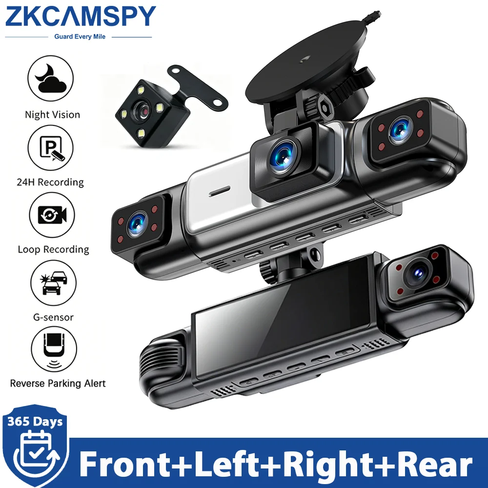 Dash Cam 4 Car Cameras Black Box Night Vision 24/7 Parking Reverse Parking Alert Video Recorder  Loop Recording G-Sensor Car DVR